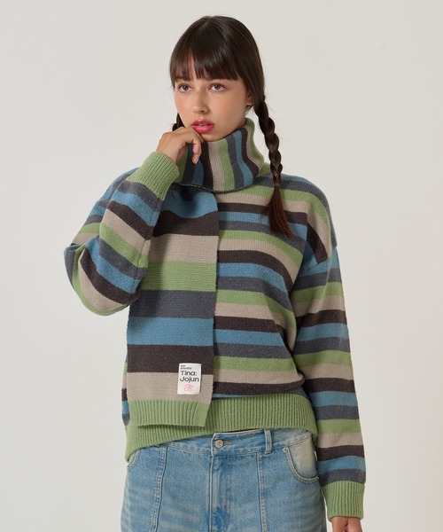 TINA：JOJUN（ティーナジョジュン）の「2025Limited Edition ボーダー マフラー TINA：JOJUN（マフラー・レディース・グリーン/ミント/チェリーピンク・F）」の8枚目の写真