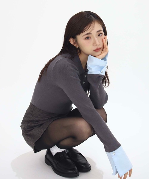 Luan（ルアン）の「【Luan】LAYERED POLO KNIT/レイヤードポロニット（ニット/セーター・レディース・ブラック/グレー・FREE）」の14枚目の写真