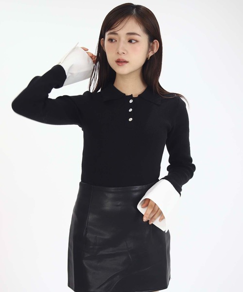 Luan（ルアン）の「【Luan】LAYERED POLO KNIT/レイヤードポロニット（ニット/セーター・レディース・ブラック/グレー・FREE）」の7枚目の写真