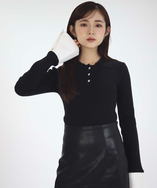 Luan（ルアン）の「【Luan】LAYERED POLO KNIT/レイヤードポロニット（ニット/セーター・レディース・ブラック/グレー・FREE）」の3枚目の写真