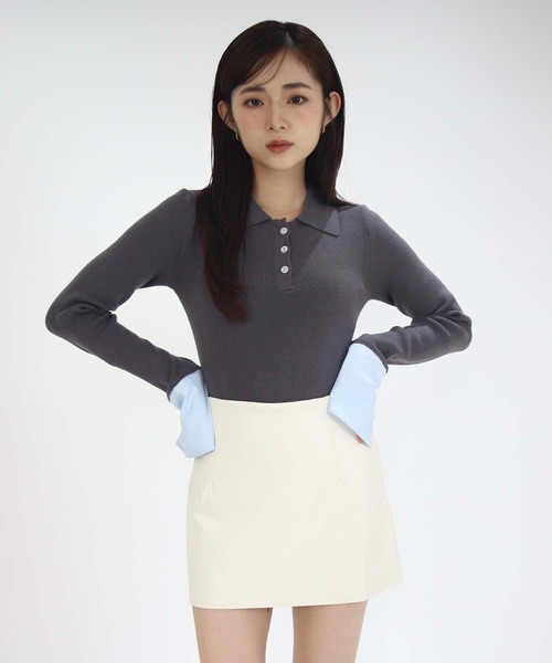 Luan（ルアン）の「【Luan】LAYERED POLO KNIT/レイヤードポロニット（ニット/セーター・レディース・ブラック/グレー・FREE）」の10枚目の写真