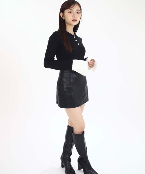 Luan（ルアン）の「【Luan】LAYERED POLO KNIT/レイヤードポロニット（ニット/セーター・レディース・ブラック/グレー・FREE）」の9枚目の写真
