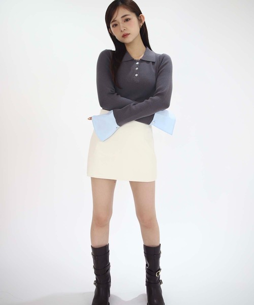 Luan（ルアン）の「【Luan】LAYERED POLO KNIT/レイヤードポロニット（ニット/セーター・レディース・ブラック/グレー・FREE）」の12枚目の写真
