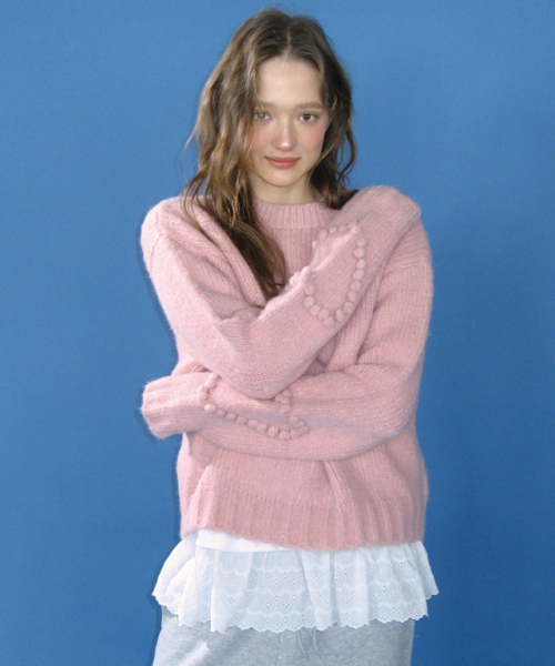 RONRON(ロンロン)の「HANDMADE HEART SLEEVE POINT PULLOVER KNIT CREAM PINK(ニット/セーター・レディース・その他・FREE)」の1枚目の写真