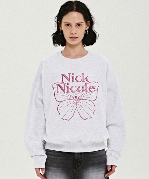 NICK&NICOLE(ニックアンドニコール)の「VOLUME BUTTERFLY SIGNATURE SWEATSHIRT_MELANGE PINK(スウェット・レディース・その他・FREE)」の1枚目の写真