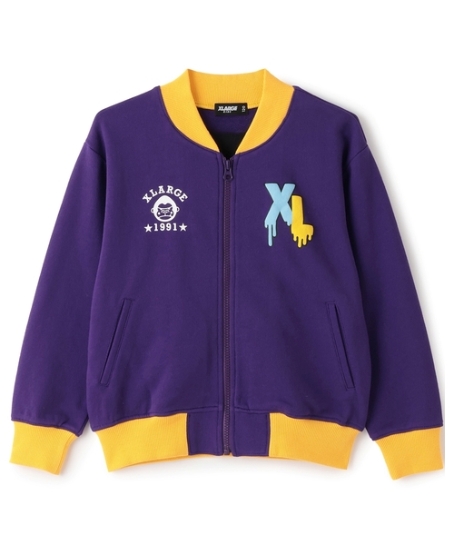 XLARGE KIDS(エクストララージキッズ)の「ファニーゴリラ&ドリップロゴスウェットジッププルオーバー(ジャージ・キッズ・パープル/ブルー・140cm/100cm/80cm/90cm/110cm/130cm/120cm)」の1枚目の写真