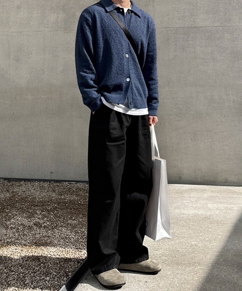 NOWLE(ノウル)の「【NOWLE】ソフトタッチ ポロカラー ニット カーディガン(カーディガン/ボレロ・メンズ・ブラック/ブルー/ダークグレー・MEDIUM/LARGE/X-LARGE)」の6枚目の写真