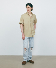 VTWO（ブイツー）の「デイリーバイオオーバーサイズハーフシャツ_ベージュ（シャツ/ブラウス）」