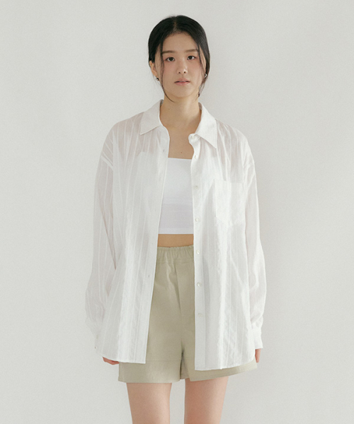sheer jacquard stripe shirt-ivory