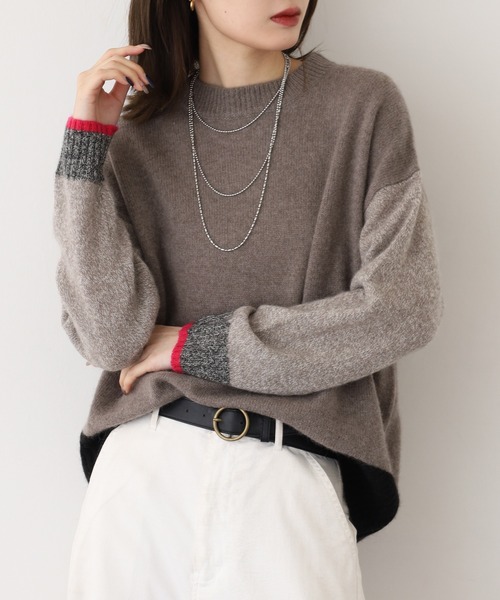 EGLANTINE（エグランティーヌ）の「EGLANTINE ヤク配色ニット（ニット/セーター・レディース・ベージュ/グレー/ダークブラウン/チャコールグレー・38）」の3枚目の写真