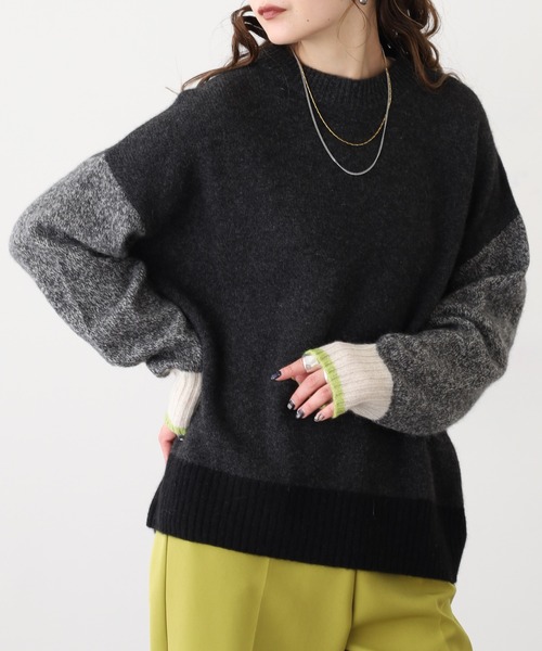 EGLANTINE（エグランティーヌ）の「EGLANTINE ヤク配色ニット（ニット/セーター・レディース・ベージュ/グレー/ダークブラウン/チャコールグレー・38）」の2枚目の写真