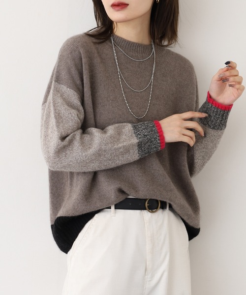 EGLANTINE（エグランティーヌ）の「EGLANTINE ヤク配色ニット（ニット/セーター・レディース・ベージュ/グレー/ダークブラウン/チャコールグレー・38）」の12枚目の写真