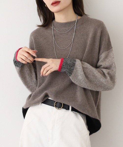 EGLANTINE（エグランティーヌ）の「EGLANTINE ヤク配色ニット（ニット/セーター・レディース・ベージュ/グレー/ダークブラウン/チャコールグレー・38）」の10枚目の写真