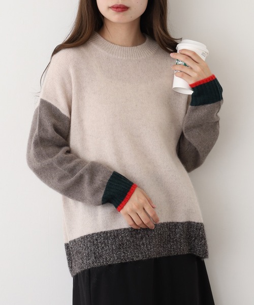 EGLANTINE（エグランティーヌ）の「EGLANTINE ヤク配色ニット（ニット/セーター・レディース・ベージュ/グレー/ダークブラウン/チャコールグレー・38）」の18枚目の写真