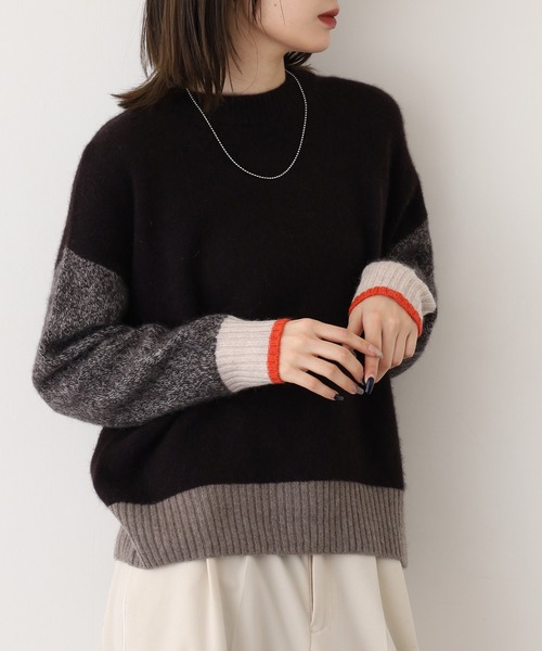EGLANTINE（エグランティーヌ）の「EGLANTINE ヤク配色ニット（ニット/セーター・レディース・ベージュ/グレー/ダークブラウン/チャコールグレー・38）」の16枚目の写真