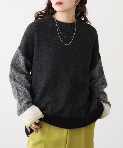 EGLANTINE（エグランティーヌ）の「EGLANTINE ヤク配色ニット（ニット/セーター・レディース・ベージュ/グレー/ダークブラウン/チャコールグレー・38）」の6枚目の写真