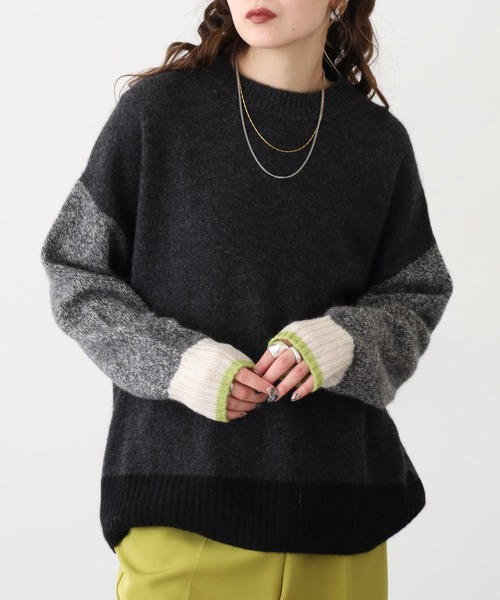 EGLANTINE（エグランティーヌ）の「EGLANTINE ヤク配色ニット（ニット/セーター・レディース・ベージュ/グレー/ダークブラウン/チャコールグレー・38）」の8枚目の写真