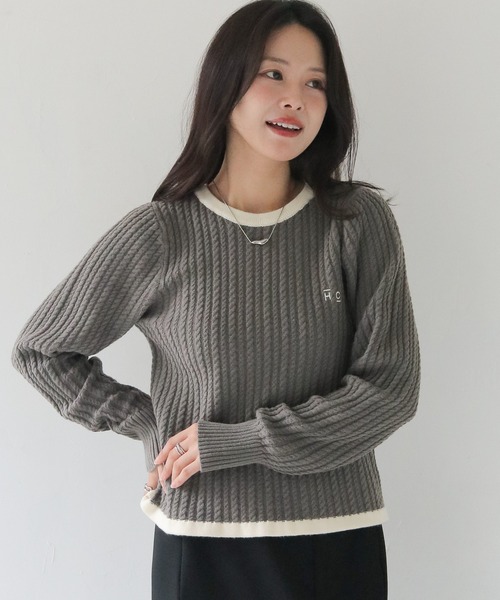 HERCLOSET】バイカラーケーブルニット BI-COLOR CABLE KNIT（ニット