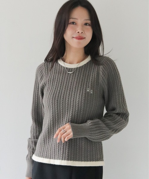 HERCLOSET】バイカラーケーブルニット BI-COLOR CABLE KNIT（ニット