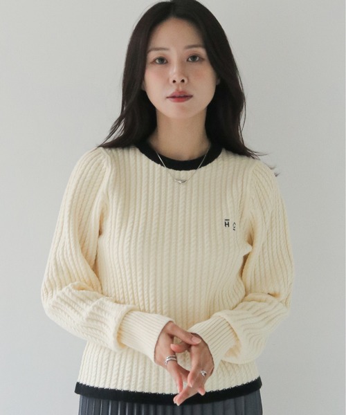 HERCLOSET】バイカラーケーブルニット BI-COLOR CABLE KNIT（ニット