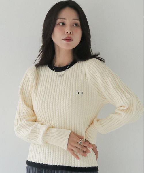HERCLOSET】バイカラーケーブルニット BI-COLOR CABLE KNIT（ニット
