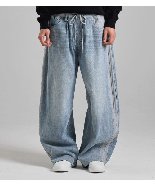 BUTTON SEOUL(ボタンソウル)の「デニムミックススウェットパンツ(ライトブルー)(その他パンツ・メンズ・その他・MEDIUM/LARGE/X-LARGE)」の2枚目の写真