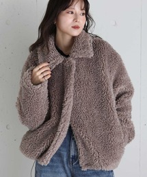 ISOOK（アイスー）の「オリジナルダブルジップファーコート / ショート丈 カジュアル シンプル 冬 アウター プードル調 ステンカラー スタンドカラー（ステンカラーコート）」