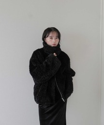 ISOOK（アイスー）の「オリジナルダブルジップファーコート / ショート丈 カジュアル シンプル 冬 アウター プードル調 ステンカラー スタンドカラー（ステンカラーコート）」