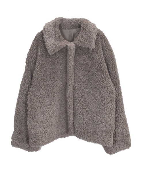 Reurie'（レウリィ）の「オリジナルダブルジップファーコート / ショート丈 カジュアル シンプル 冬 アウター プードル調 ステンカラー スタンドカラー（ステンカラーコート・レディース・ブラック/グレイッシュベージュ/ベージュ・FREE）」の12枚目の写真