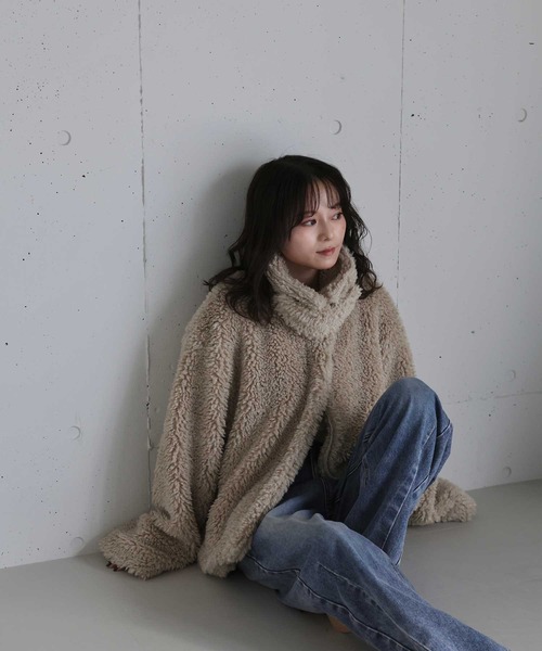 Reurie'（レウリィ）の「オリジナルダブルジップファーコート / ショート丈 カジュアル シンプル 冬 アウター プードル調 ステンカラー スタンドカラー（ステンカラーコート・レディース・ブラック/グレイッシュベージュ/ベージュ・FREE）」の17枚目の写真