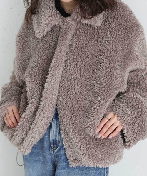 Reurie'（レウリィ）の「オリジナルダブルジップファーコート / ショート丈 カジュアル シンプル 冬 アウター プードル調 ステンカラー スタンドカラー（ステンカラーコート・レディース・ブラック/グレイッシュベージュ/ベージュ・FREE）」の21枚目の写真