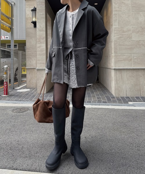nananamoe(ナナナモエ)の「round silhouette whole garment knit(ニット/セーター・レディース・グレー/アイボリー/レッド・FREE)」の19枚目の写真