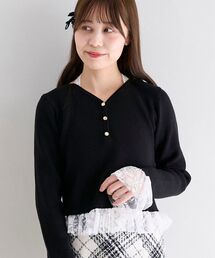 MAJESTIC LEGON | レースドッキングVネックニット(ニット/セーター)