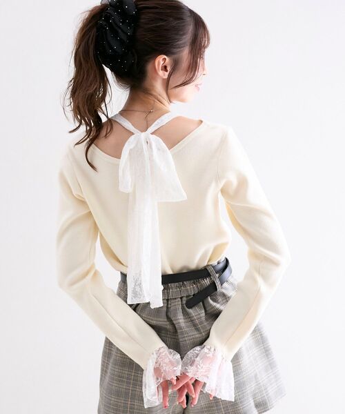 MAJESTIC LEGON（マジェスティックレゴン）の「レースドッキングVネックニット（ニット/セーター・レディース・ボルドー/ブラック/アイボリー・MEDIUM）」の12枚目の写真