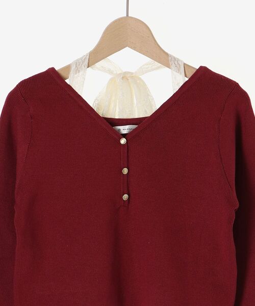 MAJESTIC LEGON（マジェスティックレゴン）の「レースドッキングVネックニット（ニット/セーター・レディース・ボルドー/ブラック/アイボリー・MEDIUM）」の18枚目の写真