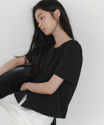 TUCKED FLOWER SHIRT_BLACK