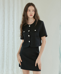 BIBYSEOB（バイバイソプ）の「サマー クロップ シングル ジャケット ブラック [T42]（ノーカラージャケット）」