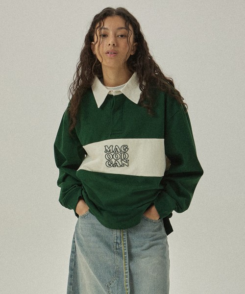 MAGOODGAN(メックウッドガン)の「ラグビー3560 ロゴ刺繍 グリーンカラーTシャツ(スウェット・レディース・その他・SMALL/MEDIUM/LARGE)」の1枚目の写真
