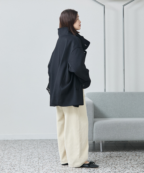 journal standard L'essage（ジャーナルスタンダードレサージュ）の「《追加3》MANTECO/TWEEDスタンドショートコート（その他アウター・レディース・ブラック/カーキ・38/36）」の4枚目の写真