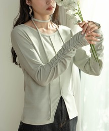 hinari（ヒナリ）の「タイ付きギャザートップス（Tシャツ/カットソー）」