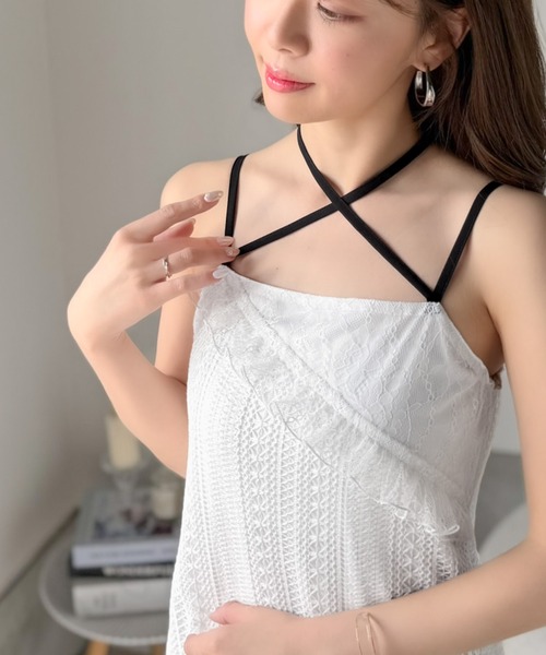 mily bilet(ミウィビレット)の「【mily bilet】上品に映える。モードに纏うレース切り替えチョーカー風リボン付きワンピース(ワンピース・レディース・ブラック×グレー/ホワイト×ブラック・LARGE/MEDIUM/SMALL/X-LARGE)」の4枚目の写真