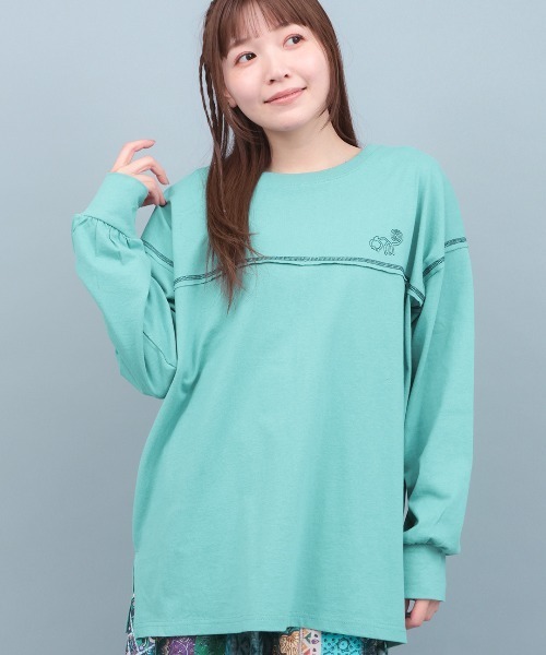 チチカカ(チチカカ)の「ベーシック刺繍ロングTシャツ(Tシャツ/カットソー・レディース・ブラック/ホワイト/グリーン・FREE)」の3枚目の写真
