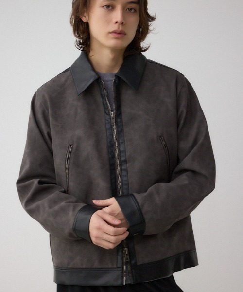 AZUL by moussy(アズールバイマウジー)の「切替合皮ブルゾン 秋服 冬服 ジャケット(ブルゾン・メンズ・イエロー系その他/ブラック系その他・MEDIUM/LARGE)」の2枚目の写真