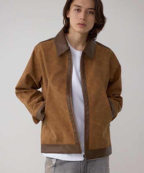 AZUL by moussy(アズールバイマウジー)の「切替合皮ブルゾン 秋服 冬服 ジャケット(ブルゾン・メンズ・イエロー系その他/ブラック系その他・MEDIUM/LARGE)」の1枚目の写真