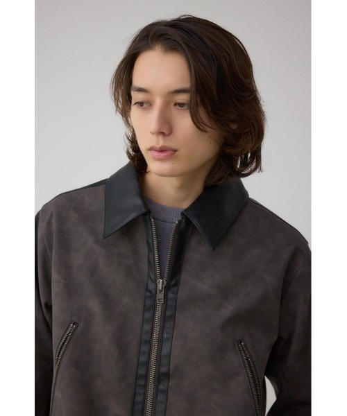 AZUL by moussy(アズールバイマウジー)の「切替合皮ブルゾン 秋服 冬服 ジャケット(ブルゾン・メンズ・イエロー系その他/ブラック系その他・MEDIUM/LARGE)」の4枚目の写真