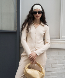 Open collar Ribbed Cardigan Beige