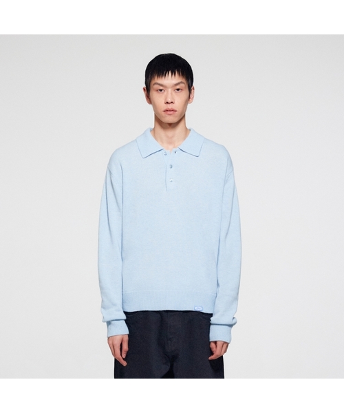 MEN WOOL BLEND POLO SWEATER - LIGHT BLUE