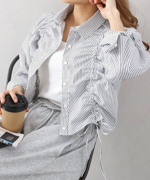 SpRay(スプレイ)の「フロントシャーリングシャツ(シャツ/ブラウス・レディース・ホワイト×ブラック/ブルー系その他/ブルー系その他2/サックスブルー/ホワイト・FREE)」の15枚目の写真