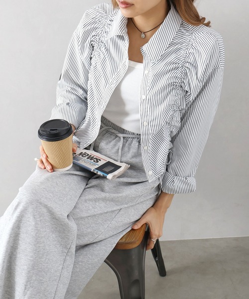 SpRay(スプレイ)の「フロントシャーリングシャツ(シャツ/ブラウス・レディース・ホワイト×ブラック/ブルー系その他/ブルー系その他2/サックスブルー/ホワイト・FREE)」の14枚目の写真