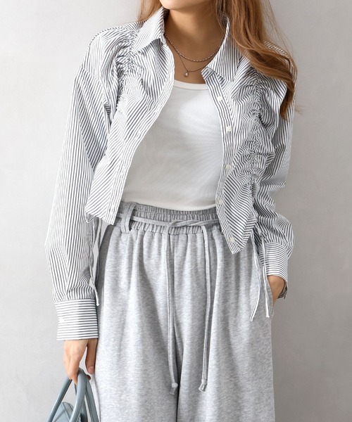 SpRay(スプレイ)の「フロントシャーリングシャツ(シャツ/ブラウス・レディース・ホワイト×ブラック/ブルー系その他/ブルー系その他2/サックスブルー/ホワイト・FREE)」の13枚目の写真